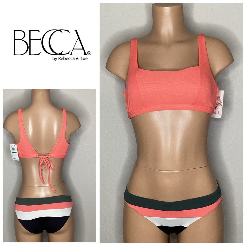 New. Becca Stripe Bikini. L-Top/M-Bottom. Retails $145